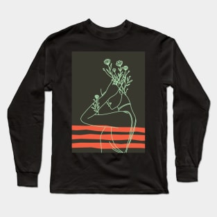 Lineart woman with flowers on her head Long Sleeve T-Shirt